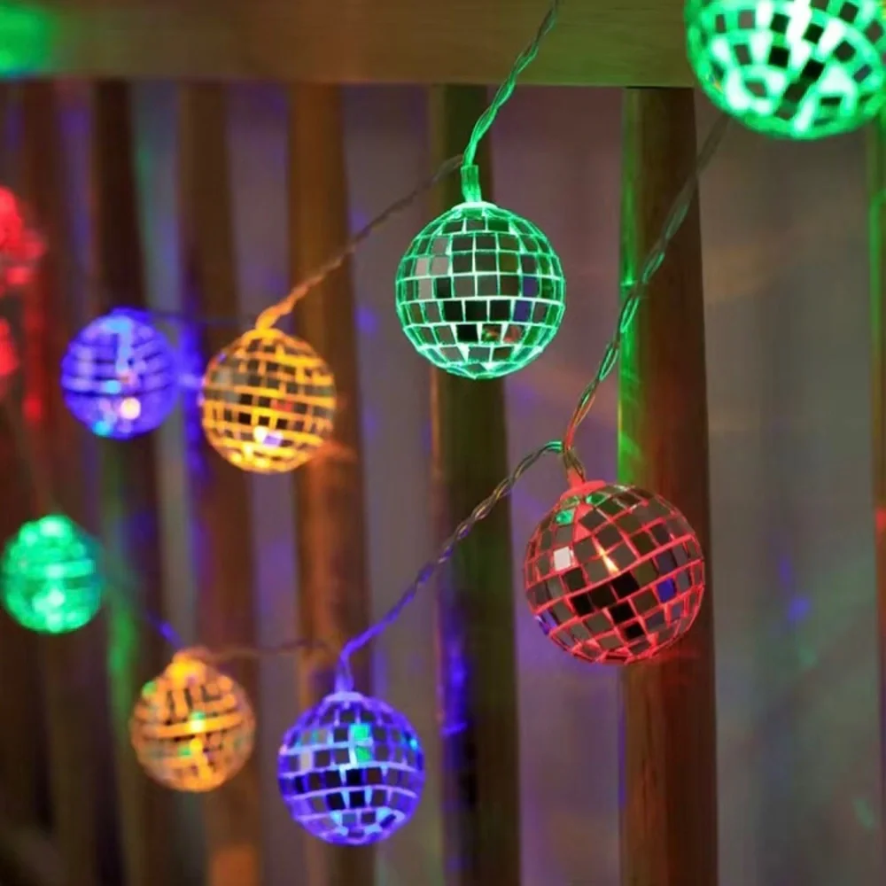 Disco Ball LED String Lights 5ft Warm Tone & Colorful Option Mirrorball NEW